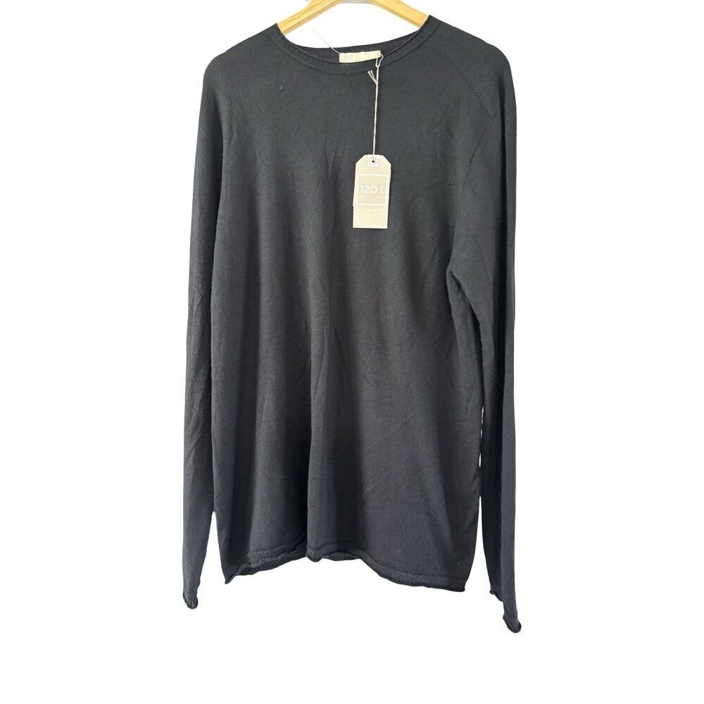 120% Lino 100% Cashmere Black Long Sleeve Crew Sweater Men’s Size 3XL NWT FLAW